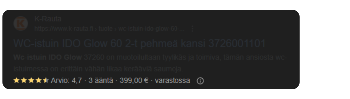 Googlen hakukoneen arvostelut hakutuloksissa.