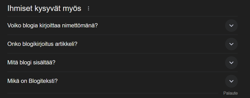 Esimerkki ihmiset kysyvät myös hakutulos ehdotuksista