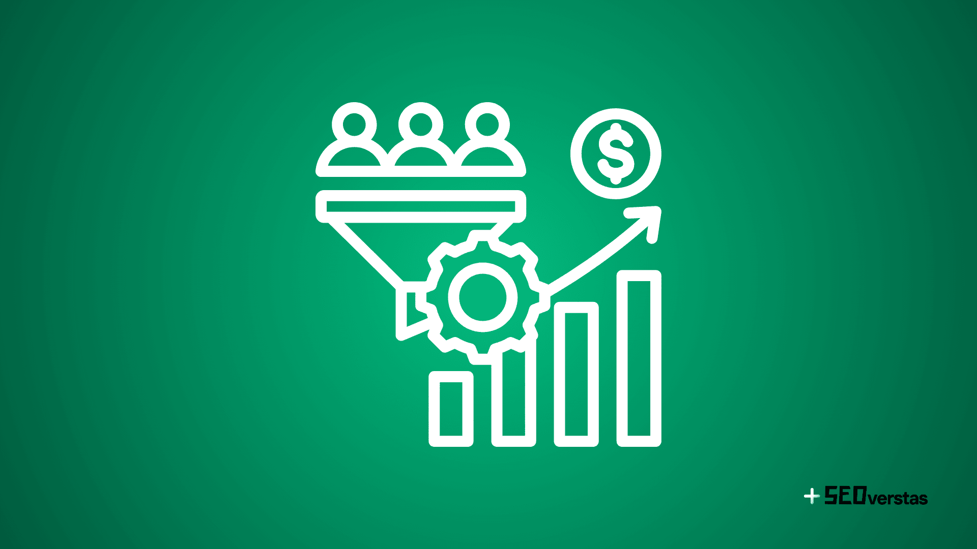 "Konversio-optimointi" artikkelin valkovihreä kuvitus.