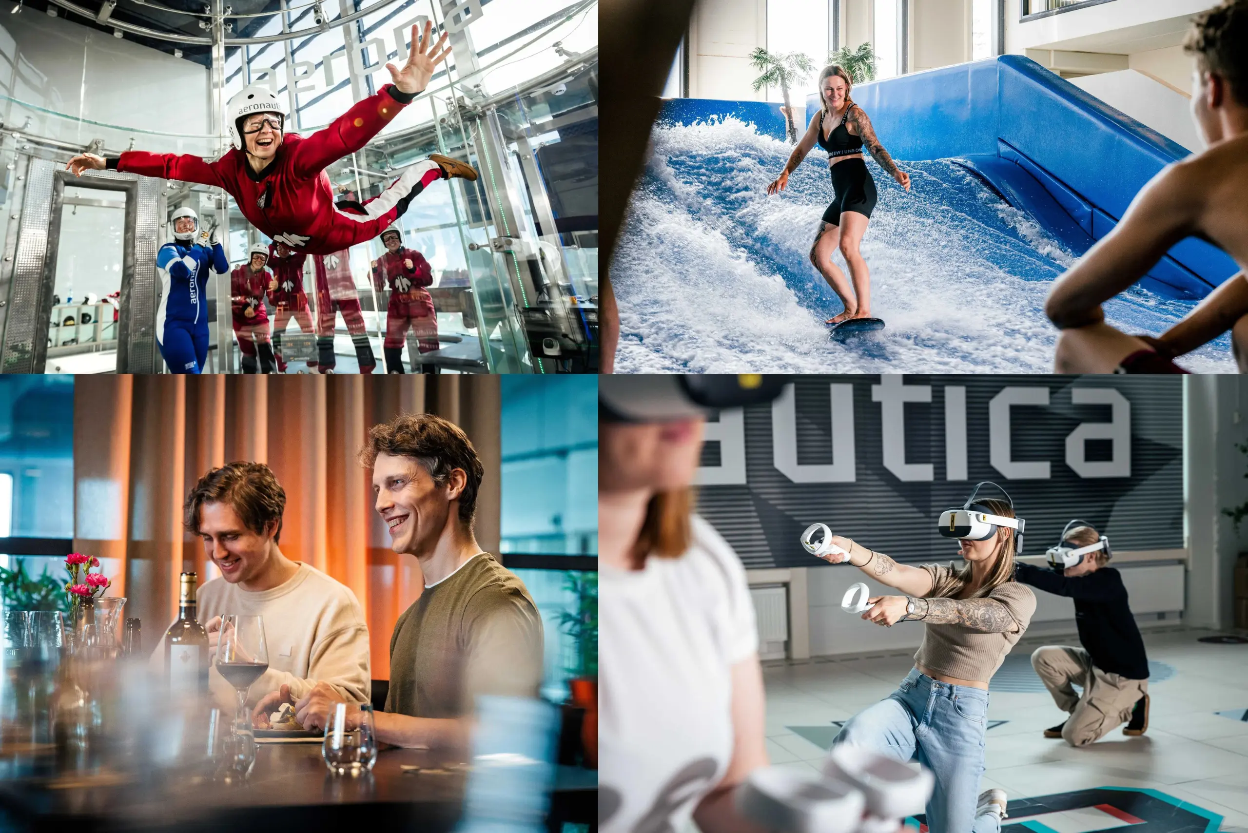 Aeronautica arenan parhaat elämykse tyhdistettynä sisäsurffaus, tuulitunneli, vr-pelit ja ravintola