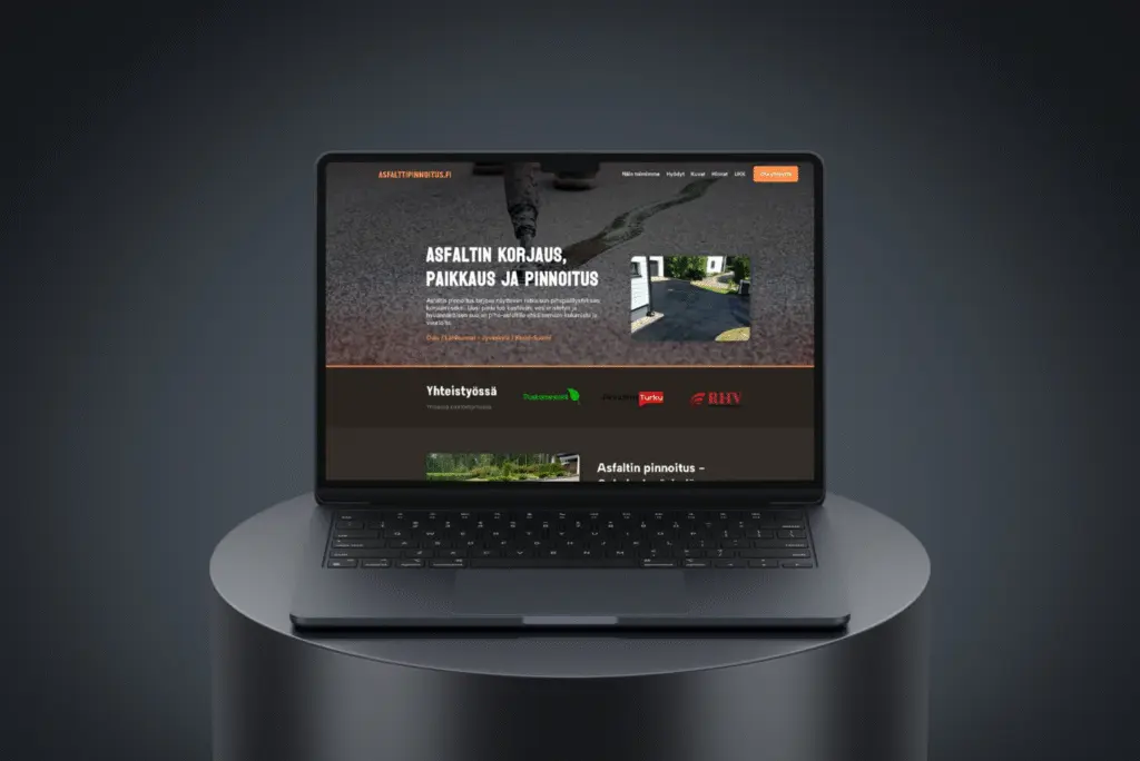 Asfalttipinnoitus.fi:n verkkosivut auki tietokoneen näytöllä