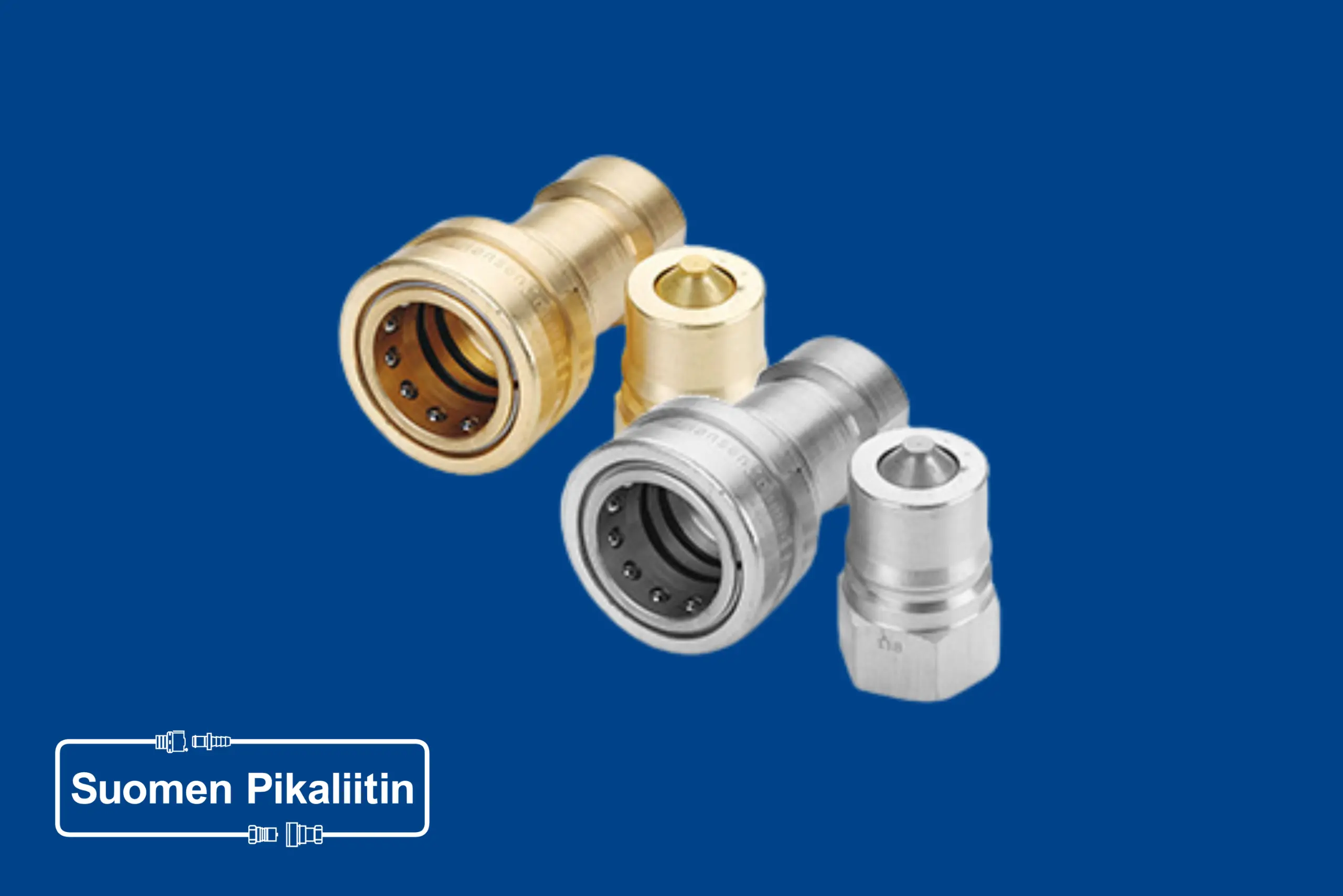 Suomenpikaliitin.fi sivuston suosituimmat pikaliittimet ja logo sinistä taustaa vasten